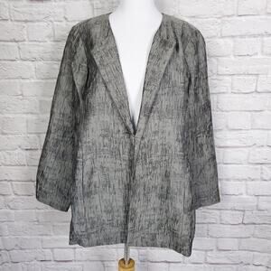 Eileen Fisher Gray Silver Silk Blend Textured Crinkle Jacket Pin Closure XL